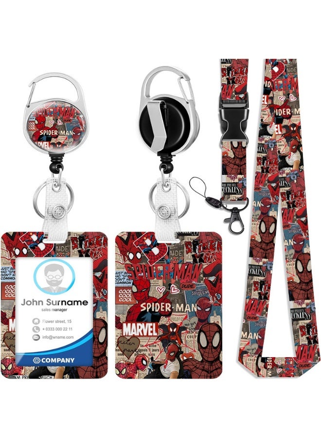 MARVEL 3-in-1 Marvel Red Spider-Man Logo Plastic ID Holder with Lanyard, Retractable ID Roller, Keychain, and Extension Chain - Suitable for workers, students, bus drivers, doctors, nurses, etc. - Image 1
